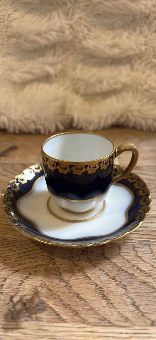 Antique Haviland France Limoges Demitasse Cup & Saucer Set Cobalt Blue Gold
